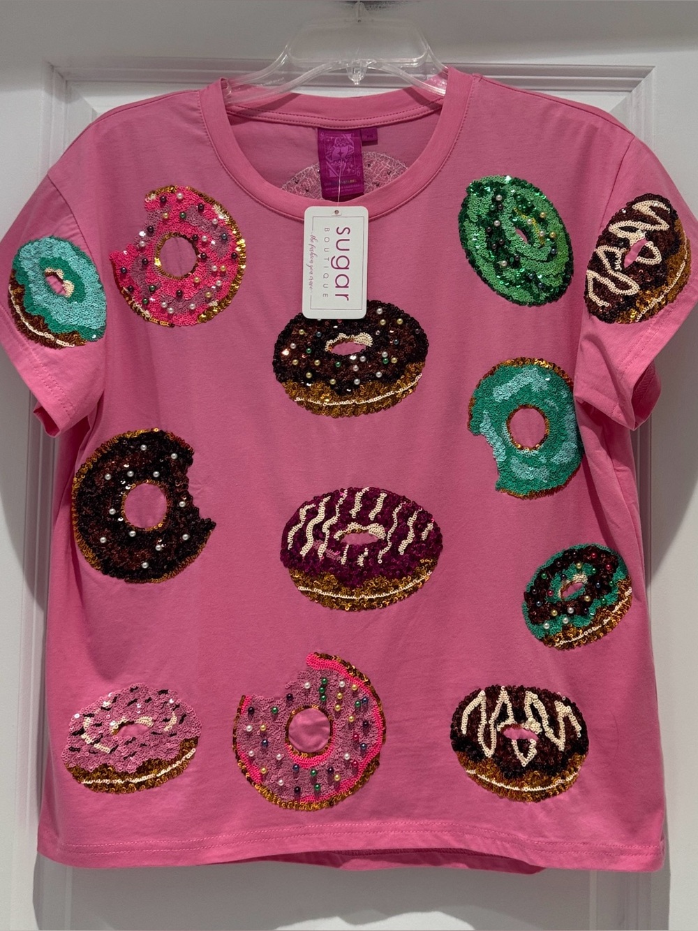 🍩QUEEN OF SPARKLES NWT XS Donut Sequined Tee
